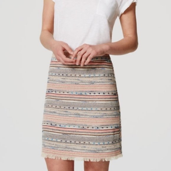 LOFT Multi-Color Fringe Hem Skirt - Picture 1 of 12